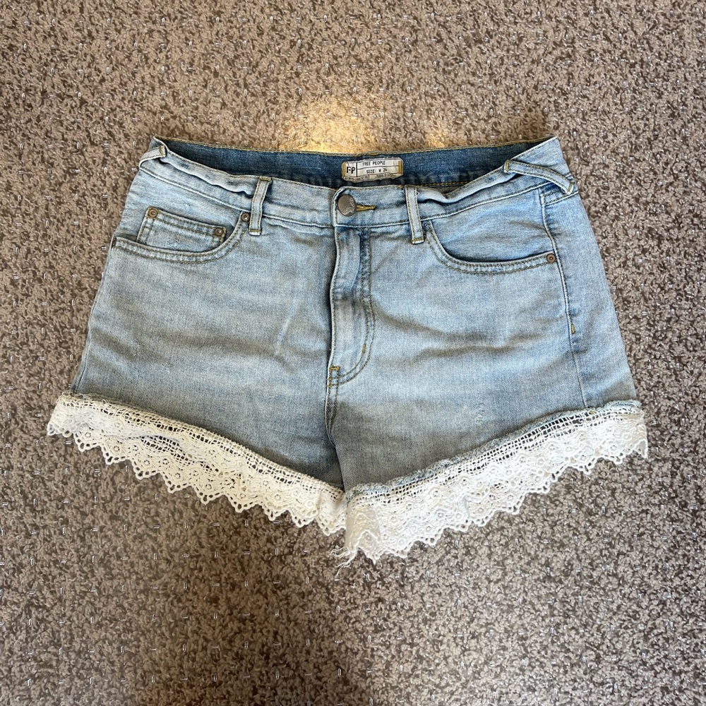 Free People Denim Shorts with Lace Trim